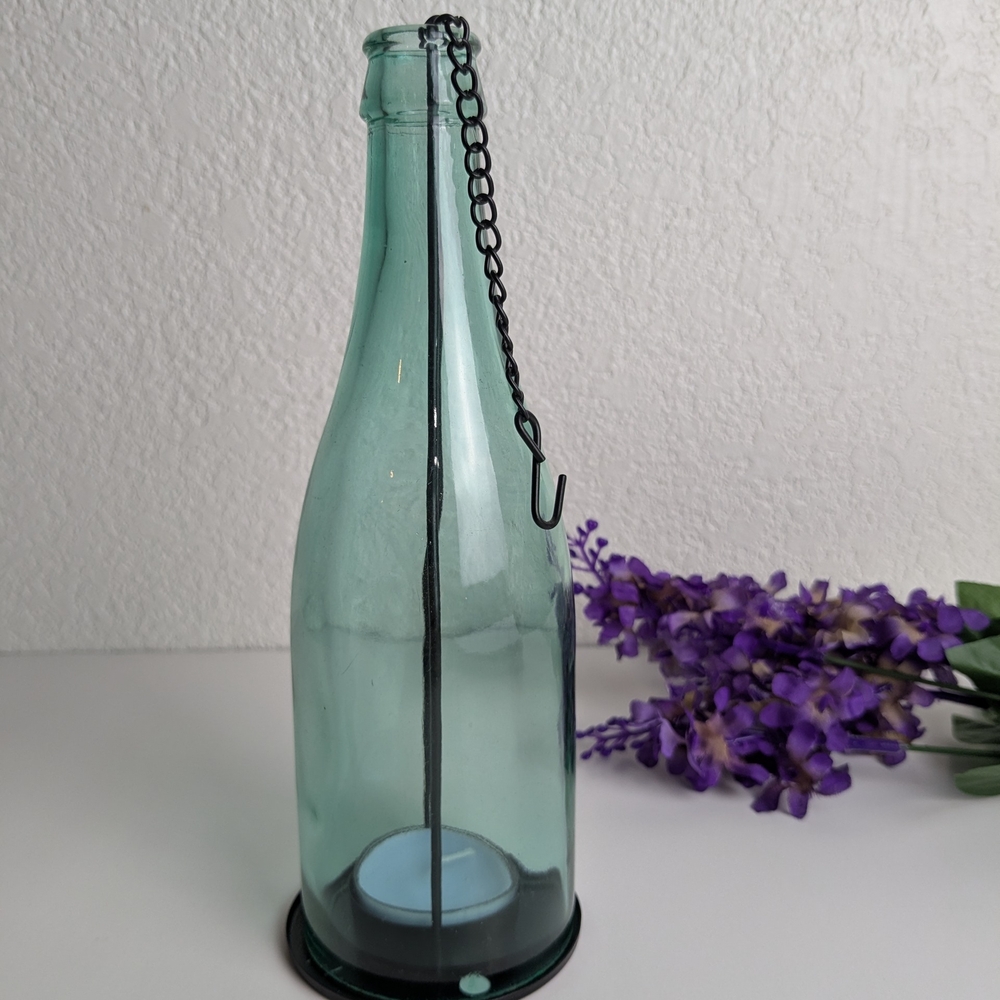 Green Glass Bottle Candle Holder